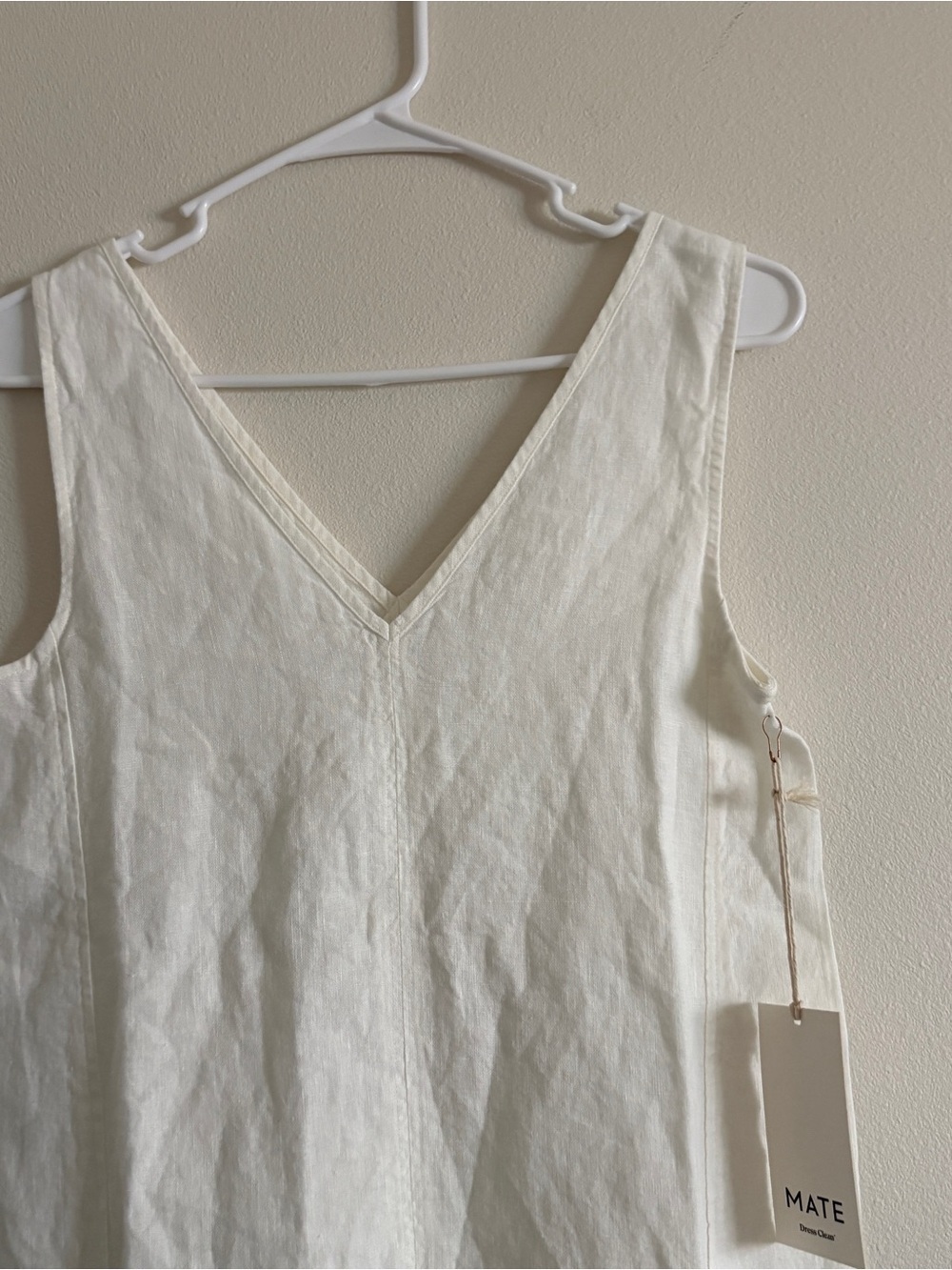 NWT MATE the Label Sleeveless V-Neck White Cream XS Linen Midi Dress - Picture 3 of 9